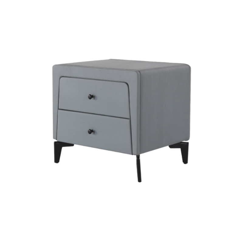Nordic Aesthetic Bedside Table - Exquisite Faux Leather Work Craftsmanship Design Nightstand 2-Drawer For Bedroom Lumendat