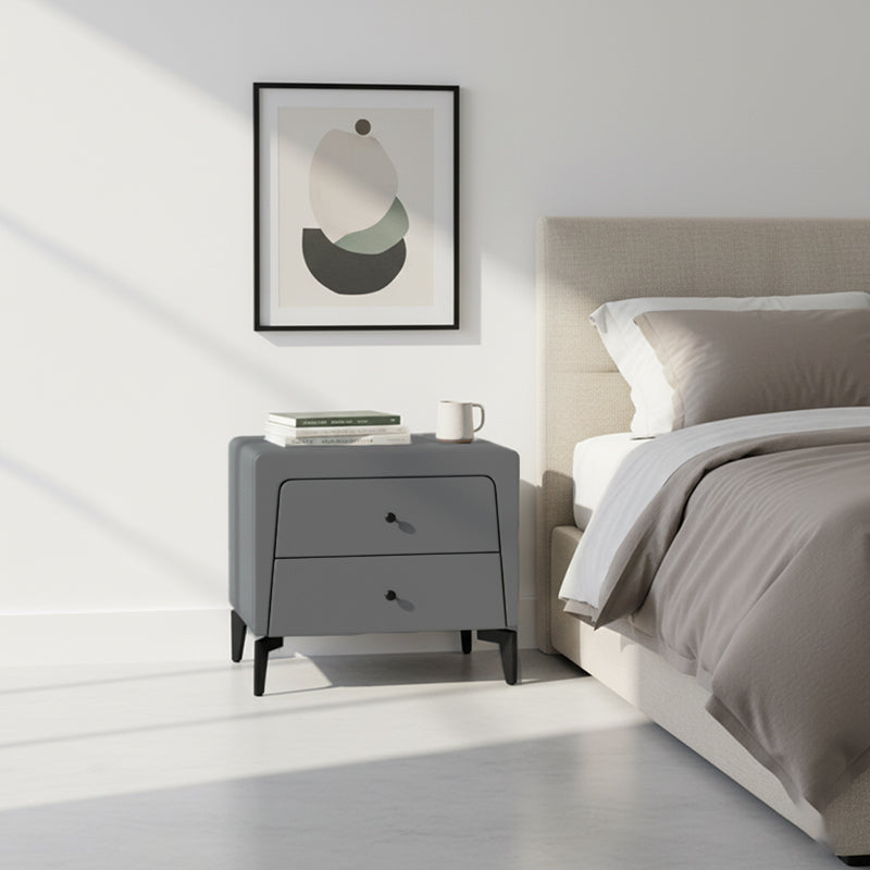 Nordic Aesthetic Bedside Table - Exquisite Faux Leather Work Craftsmanship Design Nightstand 2-Drawer For Bedroom Lumendat