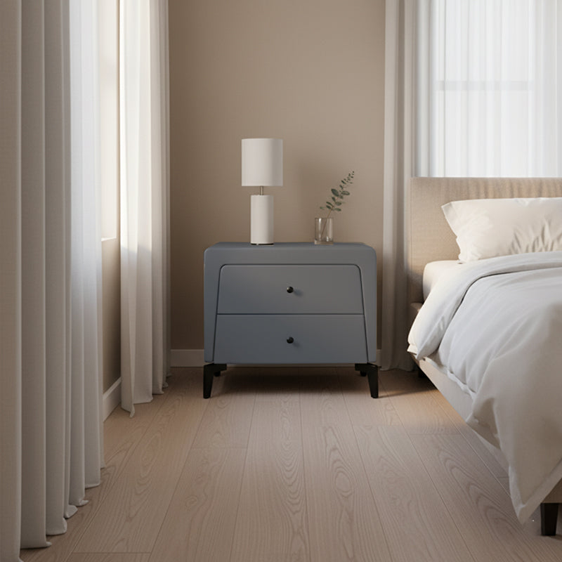 Nordic Aesthetic Bedside Table - Exquisite Faux Leather Work Craftsmanship Design Nightstand 2-Drawer For Bedroom Lumendat