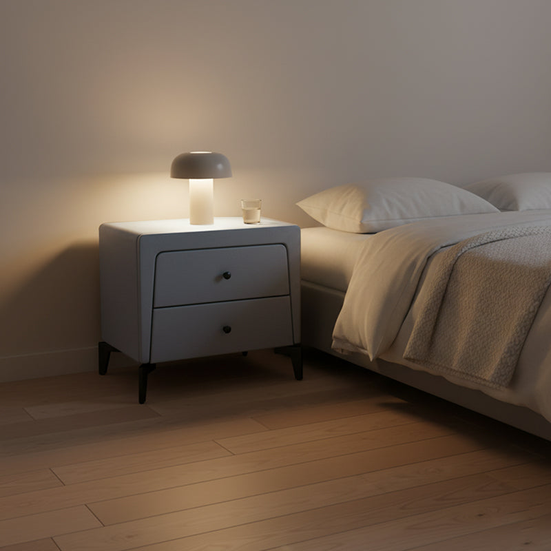 Nordic Aesthetic Bedside Table - Exquisite Faux Leather Work Craftsmanship Design Nightstand 2-Drawer For Bedroom Lumendat