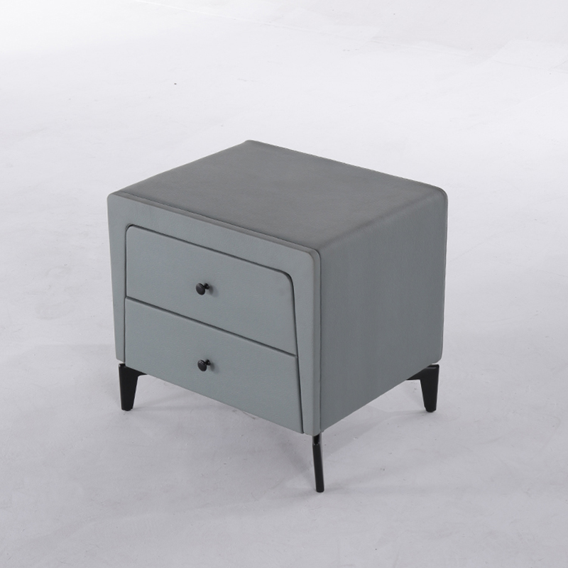 Nordic Aesthetic Bedside Table - Exquisite Faux Leather Work Craftsmanship Design Nightstand 2-Drawer For Bedroom Lumendat