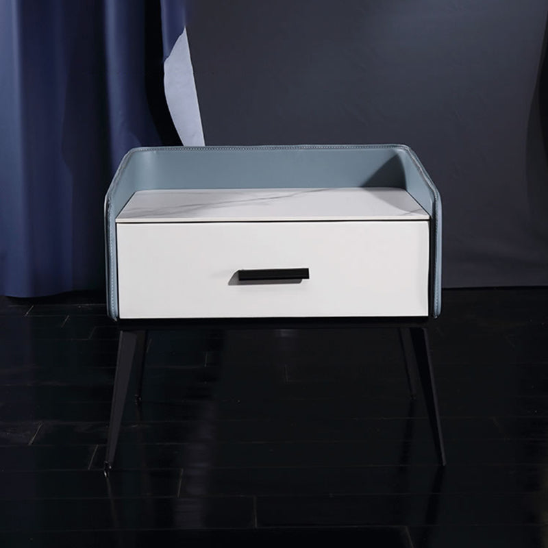 Color-Blocked Geometric Bedside Table - Scratch-Resistant & Stain-Proof Rock Slab Top Nightstand 1-Drawer For Bedroom Lumendat
