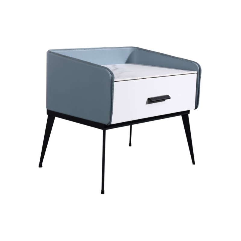 Color-Blocked Geometric Bedside Table - Scratch-Resistant & Stain-Proof Rock Slab Top Nightstand 1-Drawer For Bedroom Lumendat