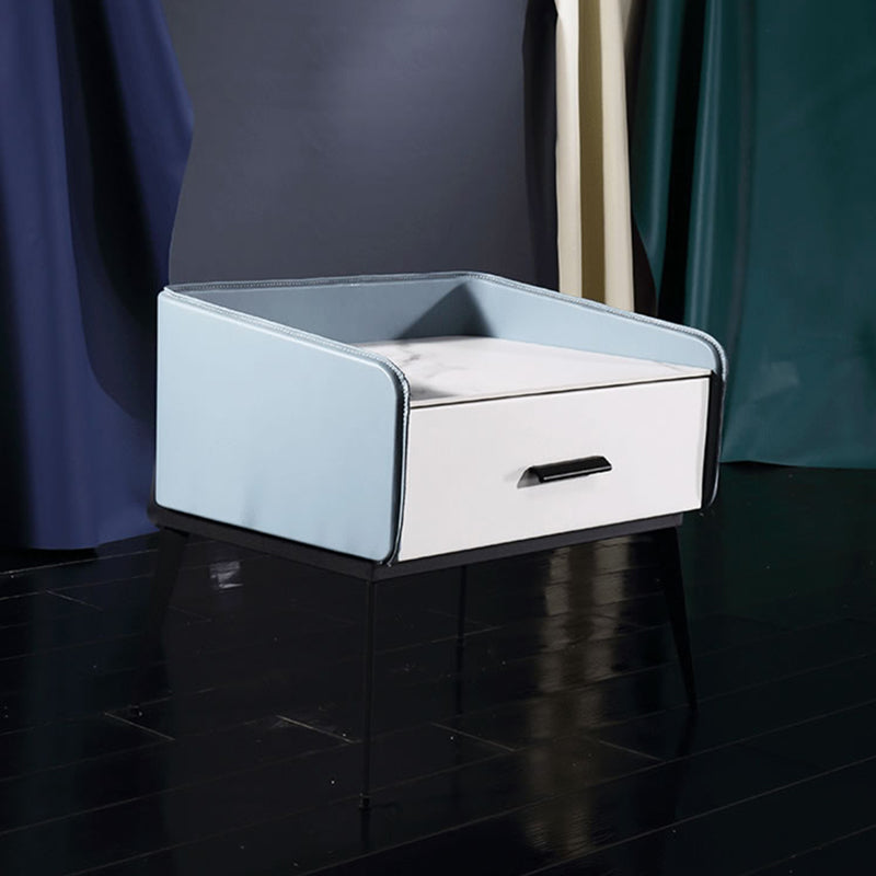 Color-Blocked Geometric Bedside Table - Scratch-Resistant & Stain-Proof Rock Slab Top Nightstand 1-Drawer For Bedroom Lumendat