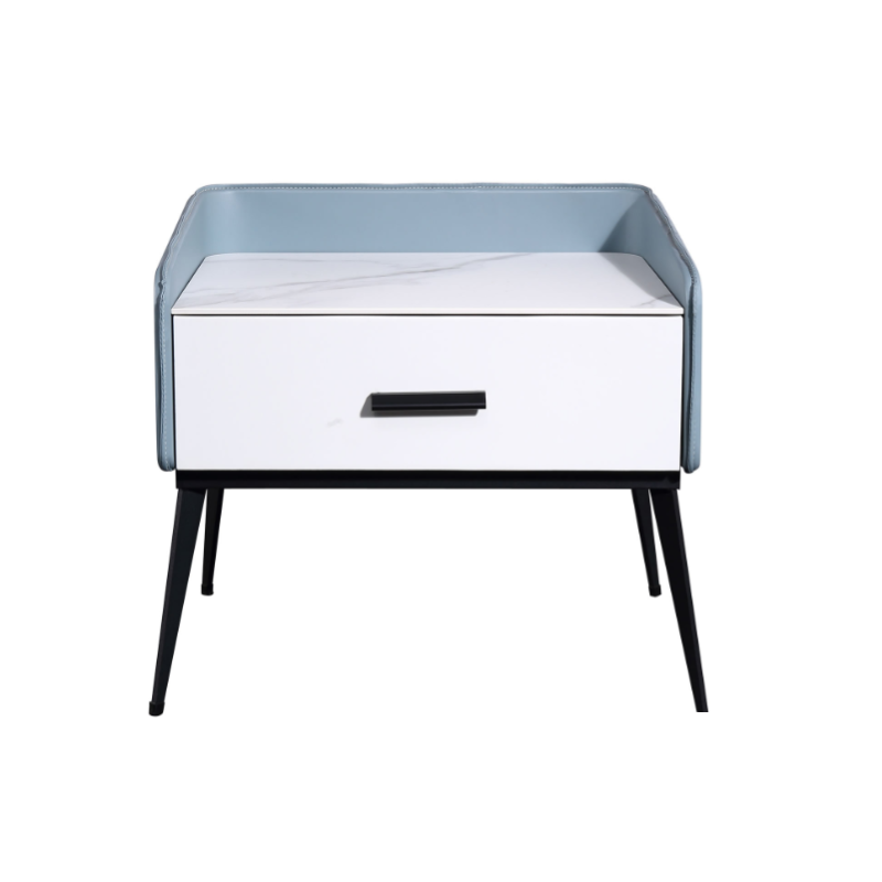 Color-Blocked Geometric Bedside Table - Scratch-Resistant & Stain-Proof Rock Slab Top Nightstand 1-Drawer For Bedroom Lumendat
