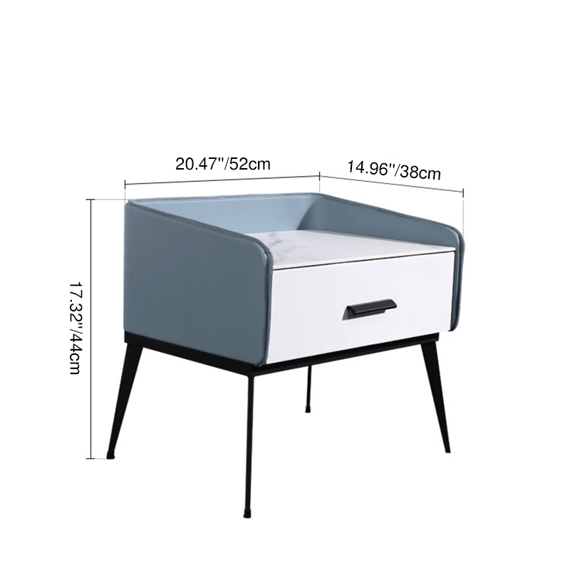 Color-Blocked Geometric Bedside Table - Scratch-Resistant & Stain-Proof Rock Slab Top Nightstand 1-Drawer For Bedroom Lumendat
