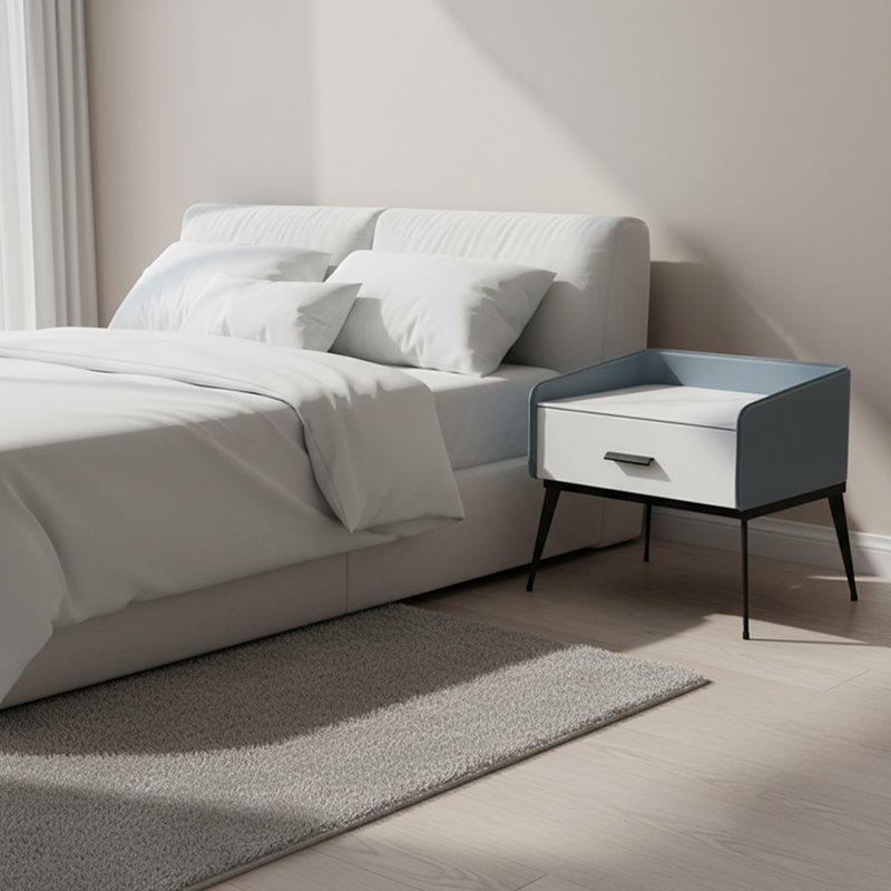 Color-Blocked Geometric Bedside Table - Scratch-Resistant & Stain-Proof Rock Slab Top Nightstand 1-Drawer For Bedroom Lumendat