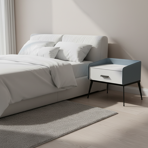 Color-Blocked Geometric Bedside Table - Scratch-Resistant & Stain-Proof Rock Slab Top Nightstand 1-Drawer For Bedroom Lumendat