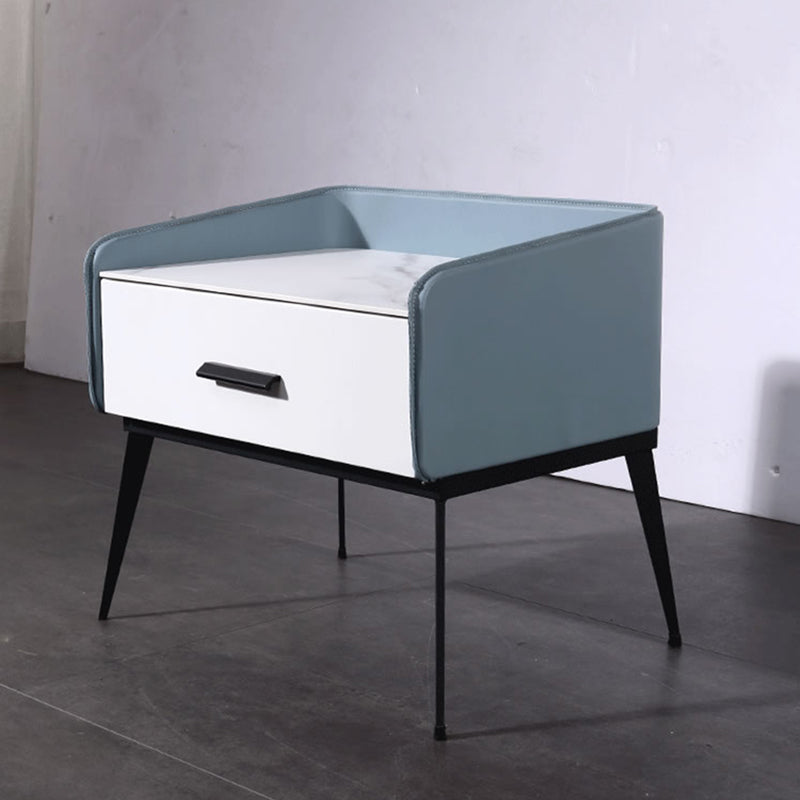 Color-Blocked Geometric Bedside Table - Scratch-Resistant & Stain-Proof Rock Slab Top Nightstand 1-Drawer For Bedroom Lumendat