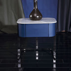 Hardcore Industrial-Style Bedside Table - Durable Rock Slab Top & Exquisite Faux Leather Stitching Nightstand 1-Drawer For Bedroom Lumendat