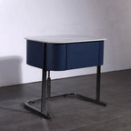 Hardcore Industrial-Style Bedside Table - Durable Rock Slab Top & Exquisite Faux Leather Stitching Nightstand 1-Drawer For Bedroom Lumendat