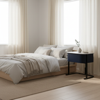 Hardcore Industrial-Style Bedside Table - Durable Rock Slab Top & Exquisite Faux Leather Stitching Nightstand 1-Drawer For Bedroom Lumendat