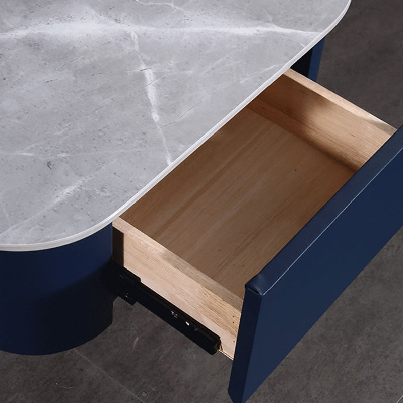 Hardcore Industrial-Style Bedside Table - Durable Rock Slab Top & Exquisite Faux Leather Stitching Nightstand 1-Drawer For Bedroom Lumendat