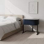 Hardcore Industrial-Style Bedside Table - Durable Rock Slab Top & Exquisite Faux Leather Stitching Nightstand 1-Drawer For Bedroom Lumendat