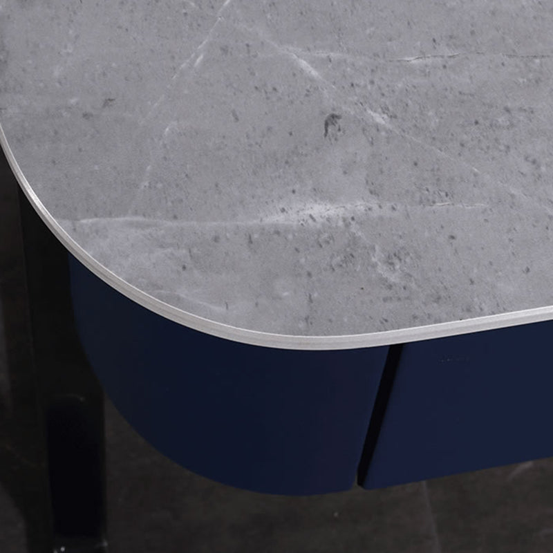 Hardcore Industrial-Style Bedside Table - Durable Rock Slab Top & Exquisite Faux Leather Stitching Nightstand 1-Drawer For Bedroom Lumendat