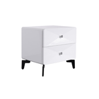 Bright White Modern Minimalist Bedside Table - Unique Design Sturdy Iron Legs Nightstand 2-Drawer For Bedroom Lumendat
