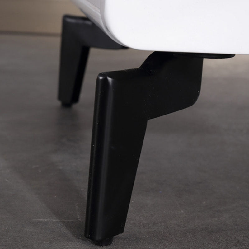 Bright White Modern Minimalist Bedside Table - Unique Design Sturdy Iron Legs Nightstand 2-Drawer For Bedroom Lumendat