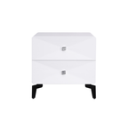 Bright White Modern Minimalist Bedside Table - Unique Design Sturdy Iron Legs Nightstand 2-Drawer For Bedroom Lumendat