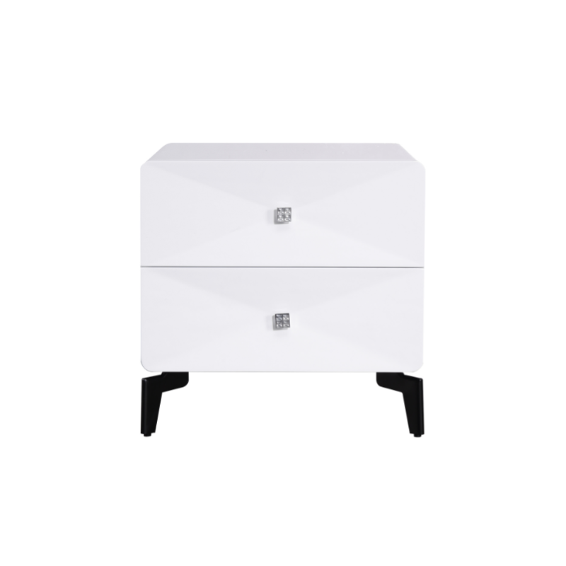 Bright White Modern Minimalist Bedside Table - Unique Design Sturdy Iron Legs Nightstand 2-Drawer For Bedroom Lumendat