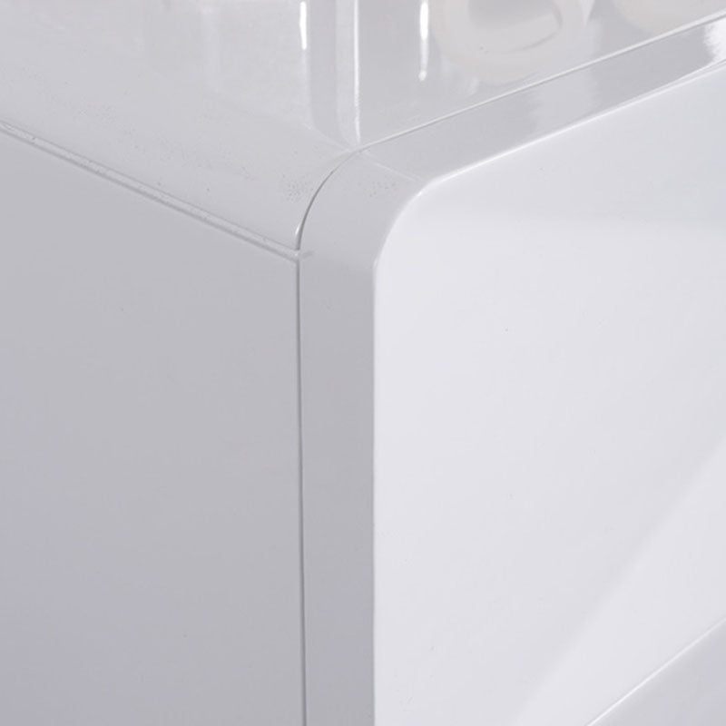 Bright White Modern Minimalist Bedside Table - Unique Design Sturdy Iron Legs Nightstand 2-Drawer For Bedroom Lumendat
