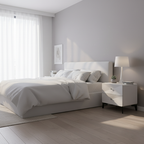 Bright White Modern Minimalist Bedside Table - Unique Design Sturdy Iron Legs Nightstand 2-Drawer For Bedroom Lumendat