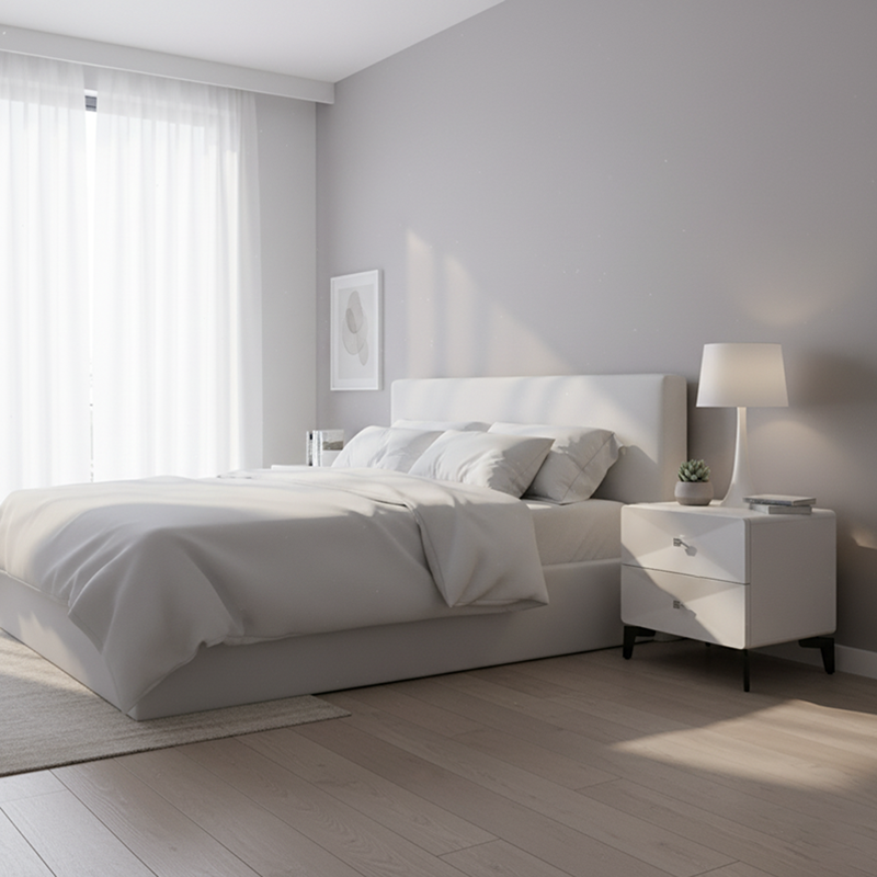 Bright White Modern Minimalist Bedside Table - Unique Design Sturdy Iron Legs Nightstand 2-Drawer For Bedroom Lumendat