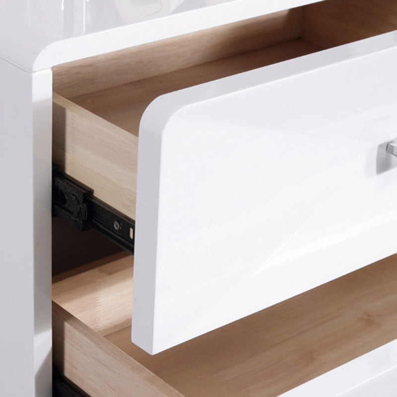 Bright White Modern Minimalist Bedside Table - Unique Design Sturdy Iron Legs Nightstand 2-Drawer For Bedroom Lumendat