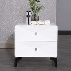 Bright White Modern Minimalist Bedside Table - Unique Design Sturdy Iron Legs Nightstand 2-Drawer For Bedroom Lumendat