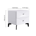 Bright White Modern Minimalist Bedside Table - Unique Design Sturdy Iron Legs Nightstand 2-Drawer For Bedroom Lumendat