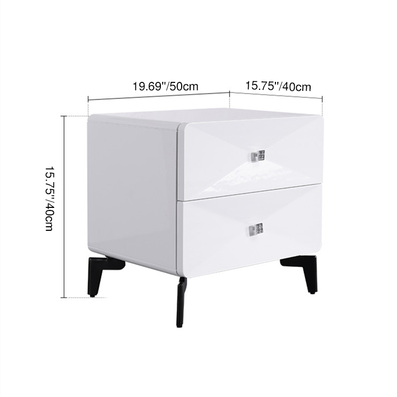 Bright White Modern Minimalist Bedside Table - Unique Design Sturdy Iron Legs Nightstand 2-Drawer For Bedroom Lumendat