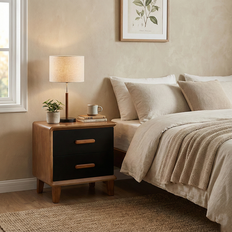 Vintage Classic Walnut Bedside Table - High-Texture Craftsmanship Nightstand 2-Drawer For Bedroom & Living Room Lumendat
