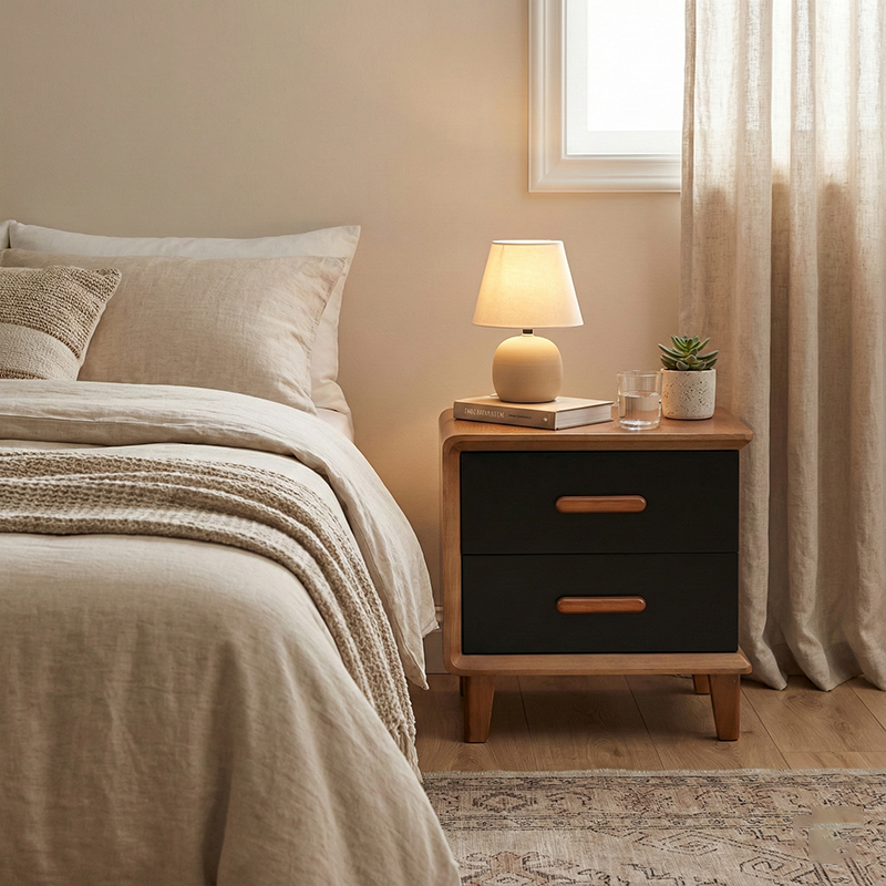 Vintage Classic Walnut Bedside Table - High-Texture Craftsmanship Nightstand 2-Drawer For Bedroom & Living Room Lumendat