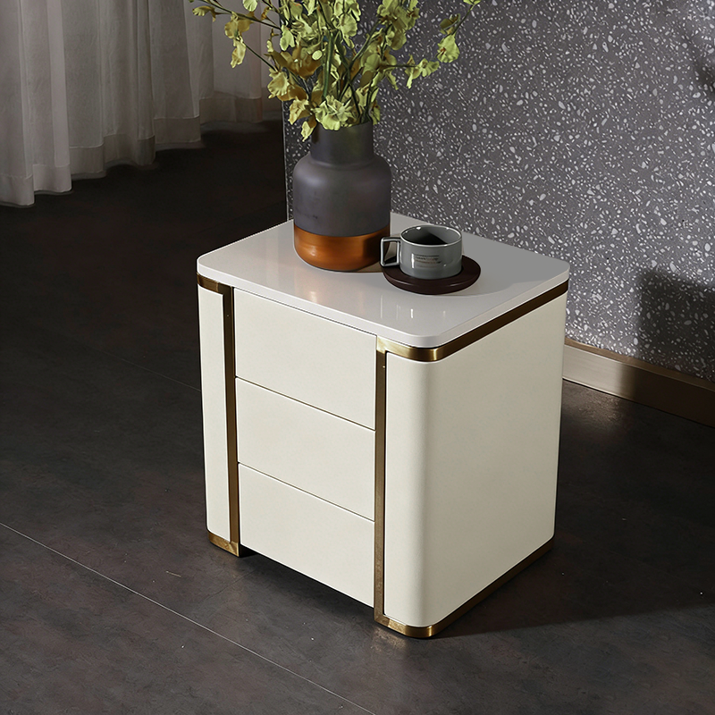 Stylish Minimalist Bedside Table - E1 Eco-Friendly Material Nightstand 3-Drawer For Bedroom & Living Room Lumendat