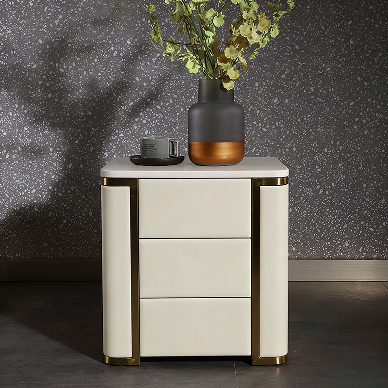 Stylish Minimalist Bedside Table - E1 Eco-Friendly Material Nightstand 3-Drawer For Bedroom & Living Room Lumendat
