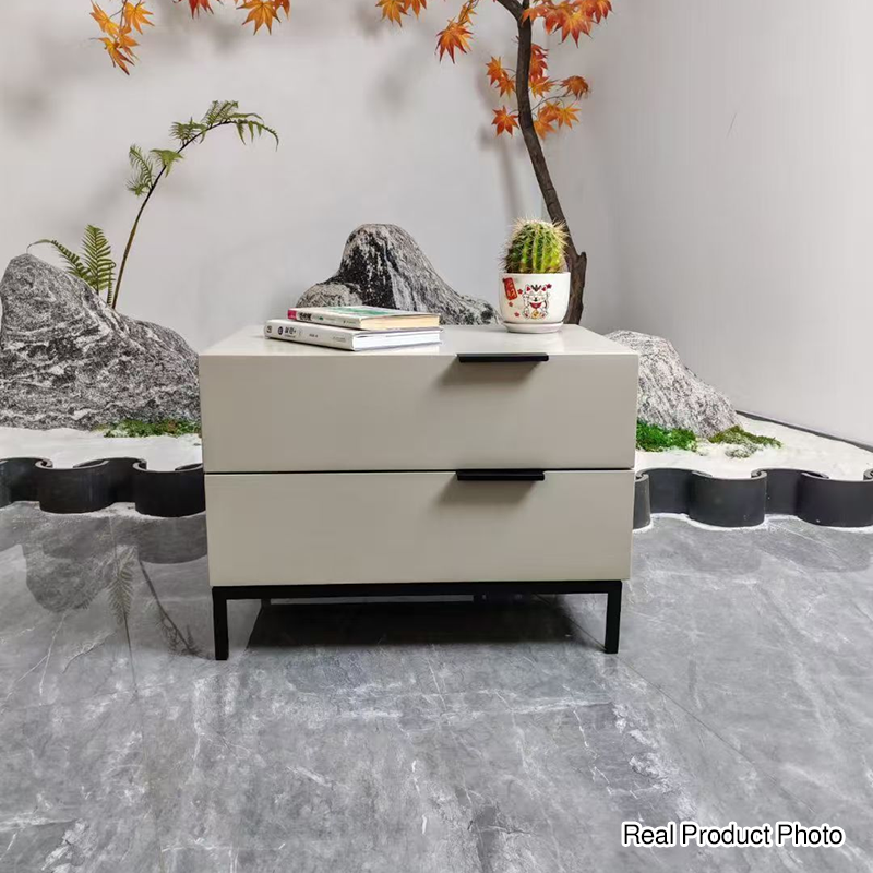Cream White Scandinavian Nightstand - Functional Solid Wood Soft-Close Drawers Bedside Table 2-Drawer For Bedroom Lumendat