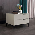 Cream White Scandinavian Nightstand - Functional Solid Wood Soft-Close Drawers Bedside Table 2-Drawer For Bedroom Lumendat
