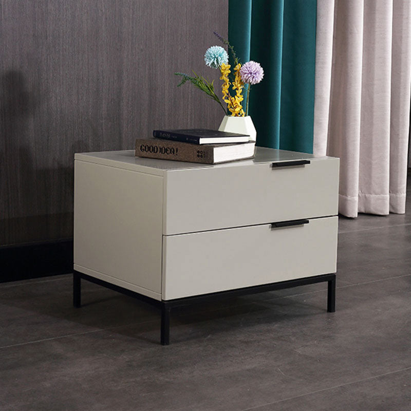 Cream White Scandinavian Nightstand - Functional Solid Wood Soft-Close Drawers Bedside Table 2-Drawer For Bedroom Lumendat
