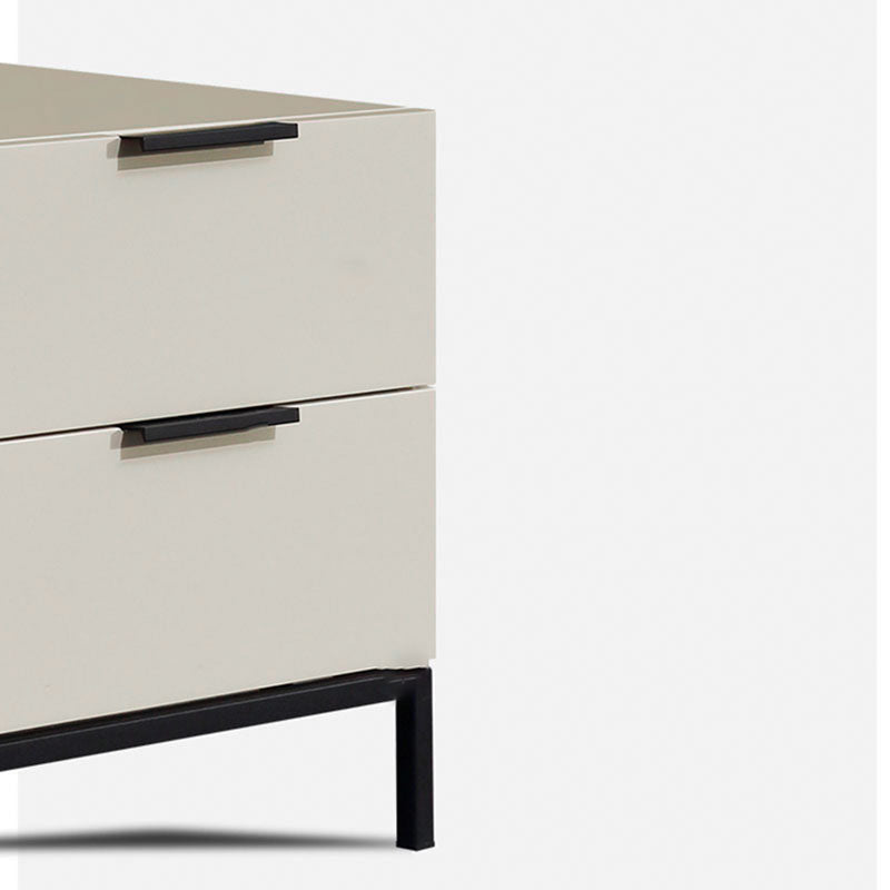 Cream White Scandinavian Nightstand - Functional Solid Wood Soft-Close Drawers Bedside Table 2-Drawer For Bedroom Lumendat