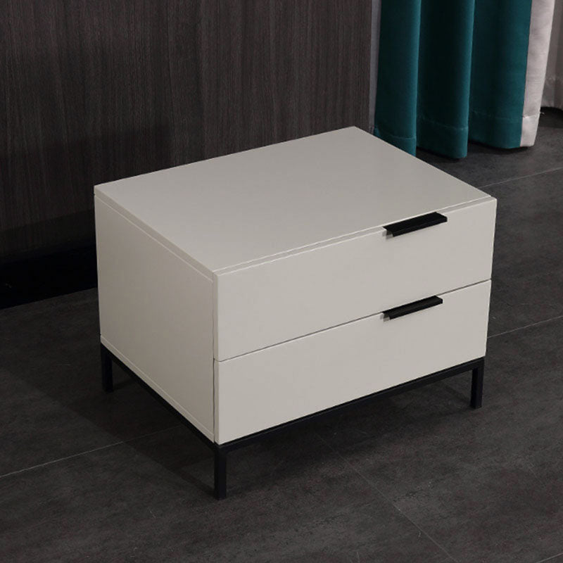 Cream White Scandinavian Nightstand - Functional Solid Wood Soft-Close Drawers Bedside Table 2-Drawer For Bedroom Lumendat