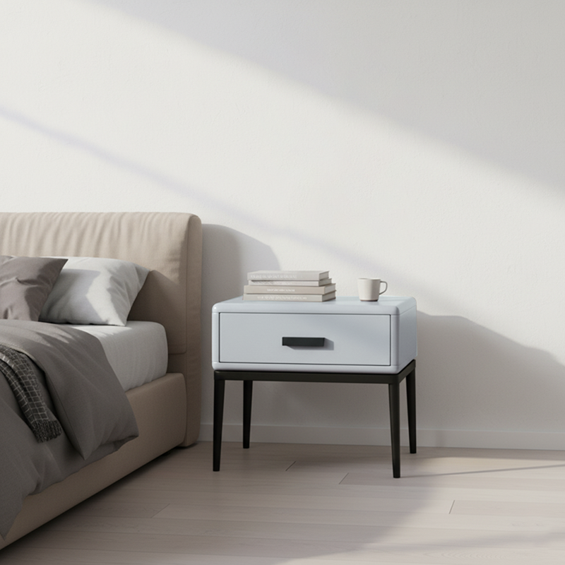 Industrial-Style Bedroom Bedside Table - E1 Eco-Friendly Solid Wood 1-Drawer Nightstand For Bedroom & Living Room Lumendat