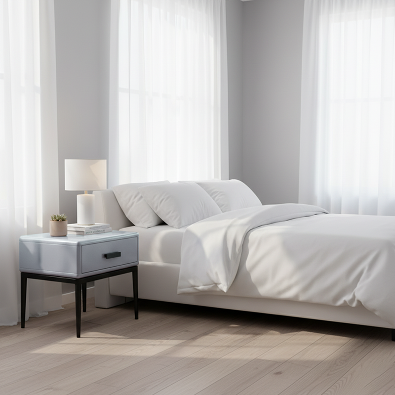 Industrial-Style Bedroom Bedside Table - E1 Eco-Friendly Solid Wood 1-Drawer Nightstand For Bedroom & Living Room Lumendat