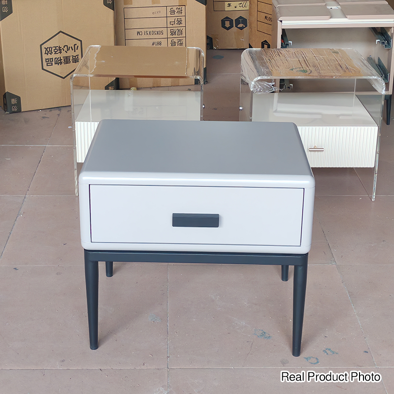 Industrial-Style Bedroom Bedside Table - E1 Eco-Friendly Solid Wood 1-Drawer Nightstand For Bedroom & Living Room Lumendat