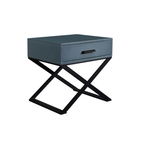 Blue-Black Industrial Nightstand - Heavy-Duty Triangular Iron Legs Bedside Table 1-Drawer For Bedroom Lumendat
