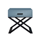 Blue-Black Industrial Nightstand - Heavy-Duty Triangular Iron Legs Bedside Table 1-Drawer For Bedroom Lumendat