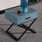 Blue-Black Industrial Nightstand - Heavy-Duty Triangular Iron Legs Bedside Table 1-Drawer For Bedroom Lumendat