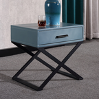 Blue-Black Industrial Nightstand - Heavy-Duty Triangular Iron Legs Bedside Table 1-Drawer For Bedroom Lumendat