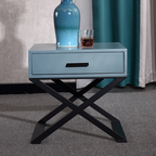 Blue-Black Industrial Nightstand - Heavy-Duty Triangular Iron Legs Bedside Table 1-Drawer For Bedroom Lumendat