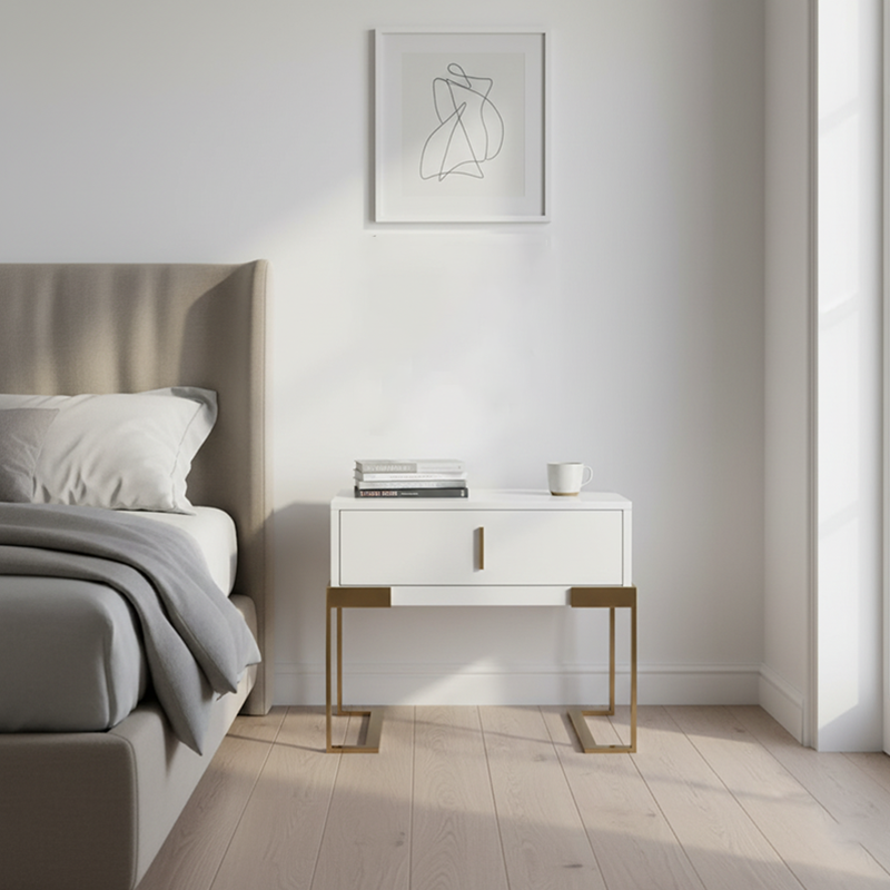 Industrial Hardcore-Designed Bedside Table - High-Gloss Baked Paint Craft Nightstand 1-Drawer For Bedroom Lumendat