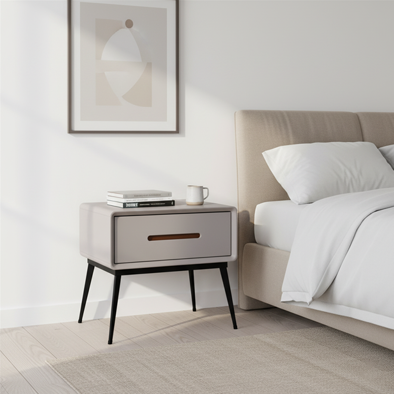 E1 Formaldehyde-Free Bedside Table - Delicate Baking Paint Craftsmanship & Solid Wood 1-Drawer Nightstand For Bedroom & Living Room Lumendat