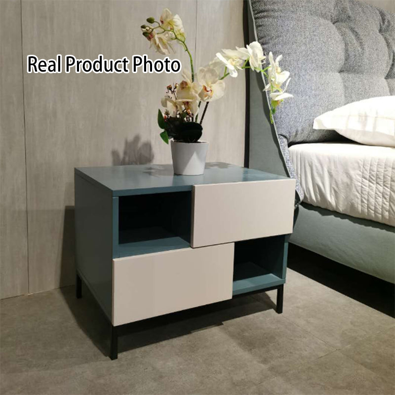 Durable Creative Offset Bedside Table - E1 Formaldehyde-Free & Multi-Scene Use Nightstand 2-Drawer Nightstand For Bedroom & Living Lumendat